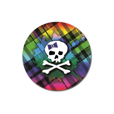 Rainbow Plaid Skull Magnet 3  (Round) from ArtsNow.com Front