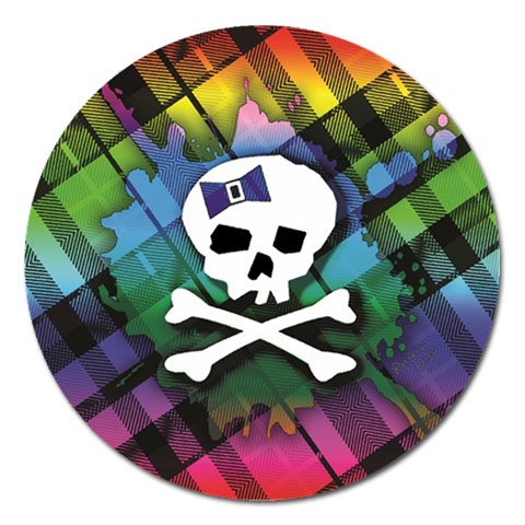 Rainbow Plaid Skull Magnet 5  (Round) from ArtsNow.com Front