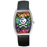 Rainbow Plaid Skull Barrel Style Metal Watch