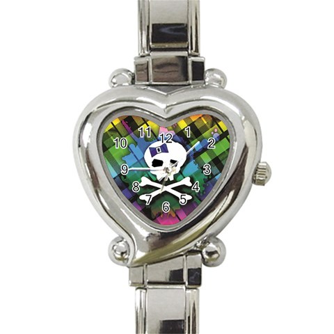 Rainbow Plaid Skull Heart Italian Charm Watch from ArtsNow.com Front