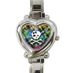 Rainbow Plaid Skull Heart Italian Charm Watch