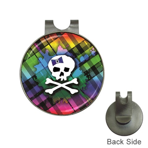 Rainbow Plaid Skull Golf Ball Marker Hat Clip from ArtsNow.com Front