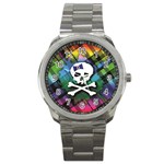 Rainbow Plaid Skull Sport Metal Watch