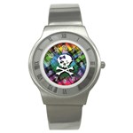 Rainbow Plaid Skull Stainless Steel Watch