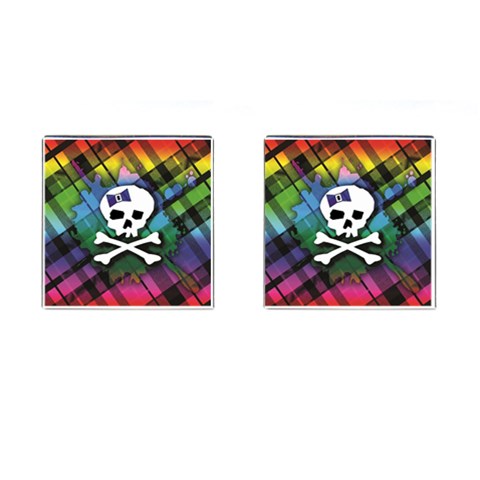 Rainbow Plaid Skull Cufflinks (Square) from ArtsNow.com Front(Pair)