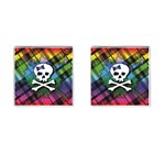 Rainbow Plaid Skull Cufflinks (Square)