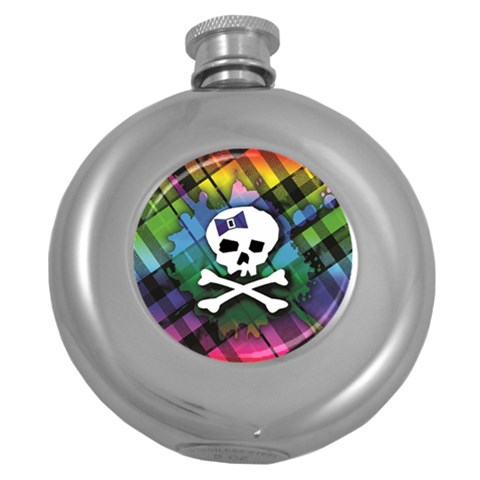 Rainbow Plaid Skull Hip Flask (5 oz) from ArtsNow.com Front
