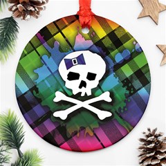 Rainbow Plaid Skull Round Ornament (Two Sides) from ArtsNow.com Back