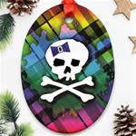 Rainbow Plaid Skull Oval Ornament (Two Sides)