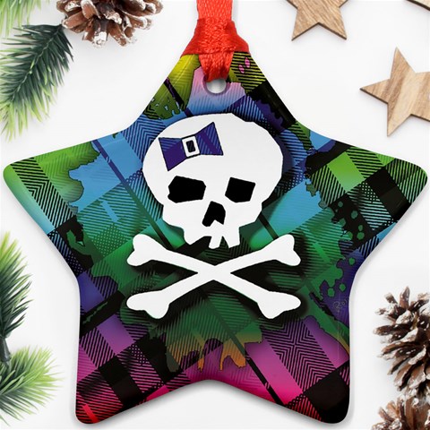 Rainbow Plaid Skull Star Ornament (Two Sides) from ArtsNow.com Front