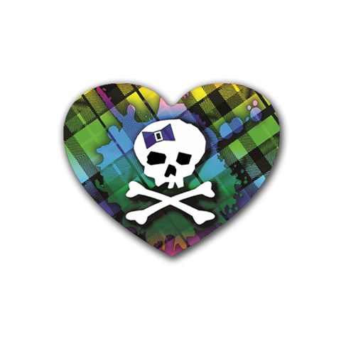 Rainbow Plaid Skull Rubber Coaster (Heart) from ArtsNow.com Front