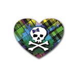 Rainbow Plaid Skull Rubber Heart Coaster (4 pack)