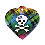 Rainbow Plaid Skull Dog Tag Heart (One Side)