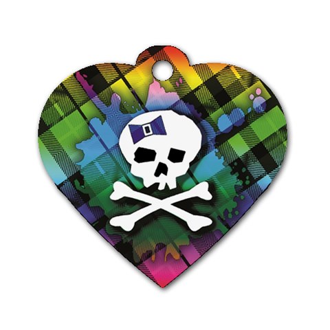 Rainbow Plaid Skull Dog Tag Heart (Two Sides) from ArtsNow.com Front
