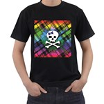Rainbow Plaid Skull Men s T-Shirt (Black)