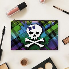 Rainbow Plaid Skull Cosmetic Bag (Medium) from ArtsNow.com Front