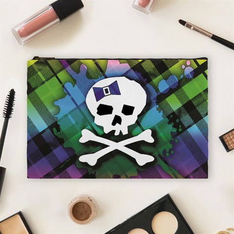 Rainbow Plaid Skull Cosmetic Bag (Large) from ArtsNow.com Front