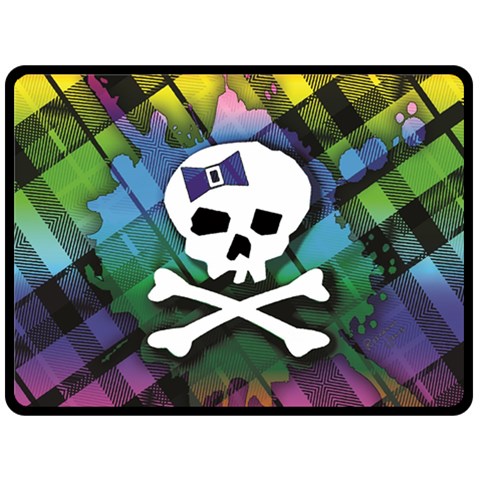 Rainbow Plaid Skull Fleece Blanket (Large) from ArtsNow.com 80 x60  Blanket Front