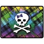 Rainbow Plaid Skull Fleece Blanket (Large)