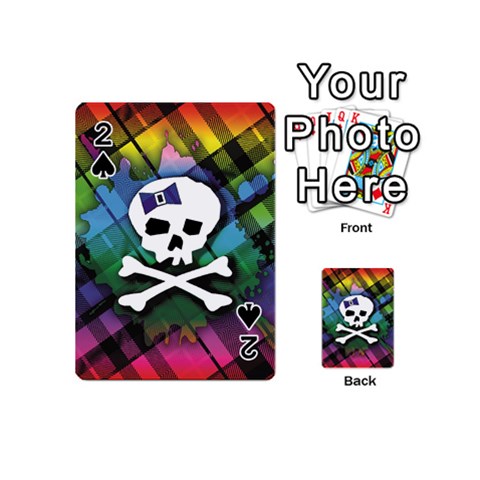 Rainbow Plaid Skull Playing Cards 54 Designs (Mini) from ArtsNow.com Front - Spade2