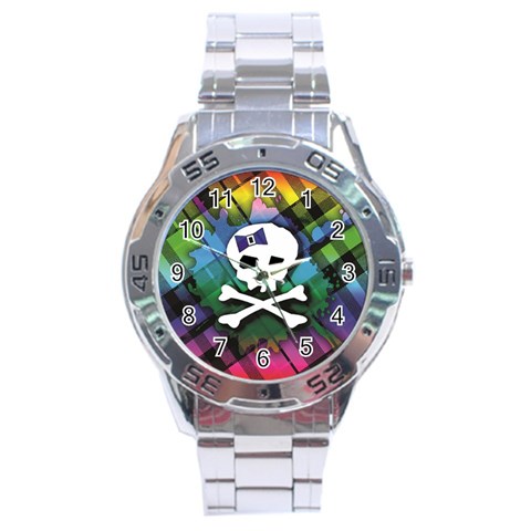 Rainbow Plaid Skull Stainless Steel Analogue Watch from ArtsNow.com Front