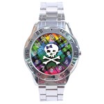 Rainbow Plaid Skull Stainless Steel Analogue Watch