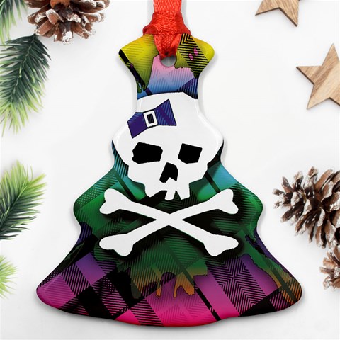 Rainbow Plaid Skull Ornament (Christmas Tree)  from ArtsNow.com Front