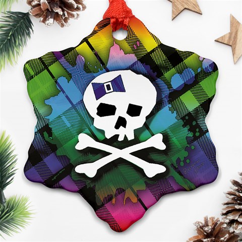 Rainbow Plaid Skull Snowflake Ornament (Two Sides) from ArtsNow.com Front