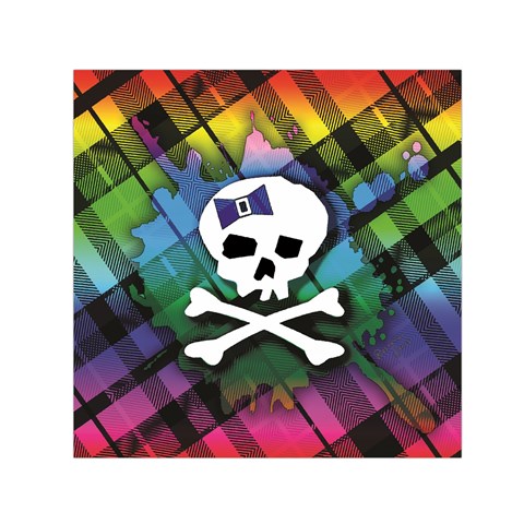 Rainbow Plaid Skull Small Satin Scarf (Square) from ArtsNow.com Front