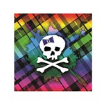 Rainbow Plaid Skull Small Satin Scarf (Square)