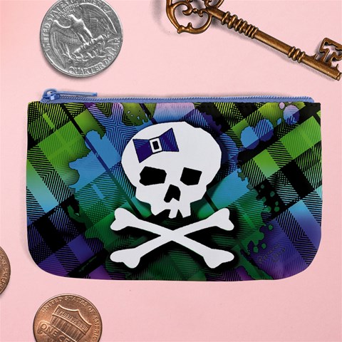 Rainbow Plaid Skull Large Coin Purse from ArtsNow.com Front