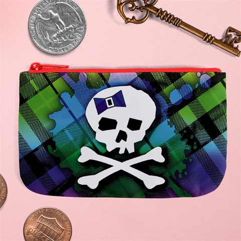 Rainbow Plaid Skull Large Coin Purse from ArtsNow.com Front