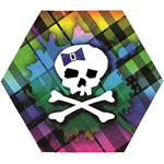 Rainbow Plaid Skull Wooden Puzzle Hexagon