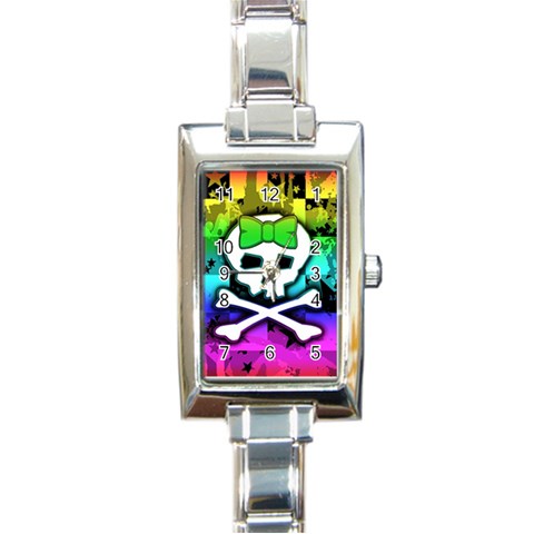 Rainbow Skull Rectangle Italian Charm Watch from ArtsNow.com Front