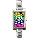 Rainbow Skull Rectangle Italian Charm Watch