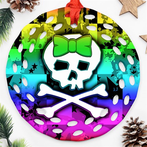 Rainbow Skull Round Filigree Ornament (Two Sides) from ArtsNow.com Front