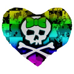 Rainbow Skull Large 19  Premium Heart Shape Cushion from ArtsNow.com Front