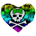 Rainbow Skull Large 19  Premium Heart Shape Cushion
