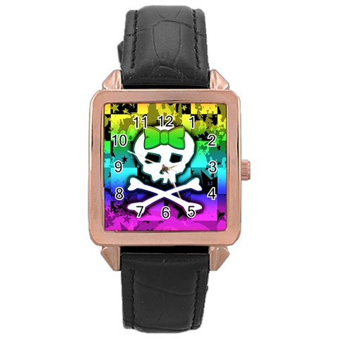 Rainbow Skull Rose Gold Leather Watch  from ArtsNow.com Front