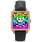 Rainbow Skull Rose Gold Leather Watch 