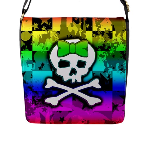 Rainbow Skull Flap Closure Messenger Bag (L) from ArtsNow.com Front