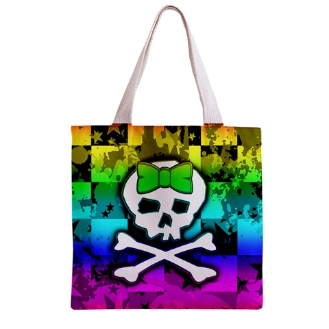 Rainbow Skull Zipper Grocery Tote Bag from ArtsNow.com Front