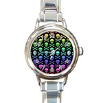 Rainbow Skull and Crossbones  Round Italian Charm Watch