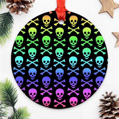 Rainbow Skull and Crossbones  Ornament (Round) from ArtsNow.com Front