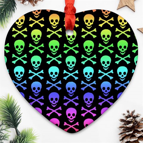 Rainbow Skull and Crossbones  Ornament (Heart) from ArtsNow.com Front