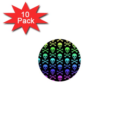 Rainbow Skull and Crossbones  1  Mini Magnet (10 pack)  from ArtsNow.com Front