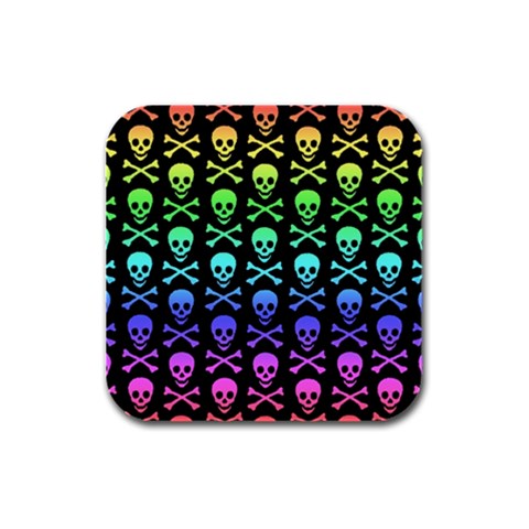 Rainbow Skull and Crossbones  Rubber Square Coaster (4 pack) from ArtsNow.com Front