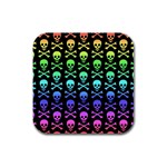 Rainbow Skull and Crossbones  Rubber Square Coaster (4 pack)