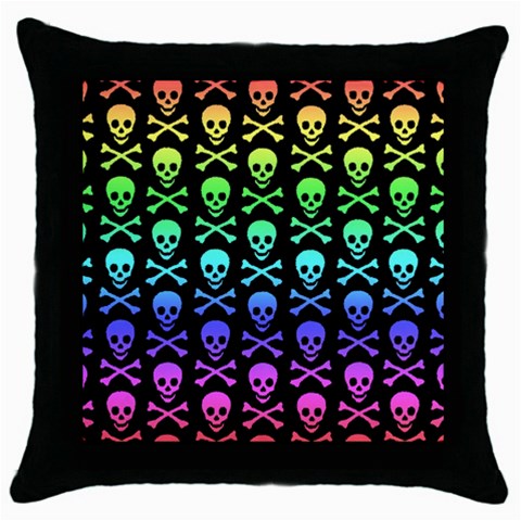Rainbow Skull and Crossbones  Throw Pillow Case (Black) from ArtsNow.com Front
