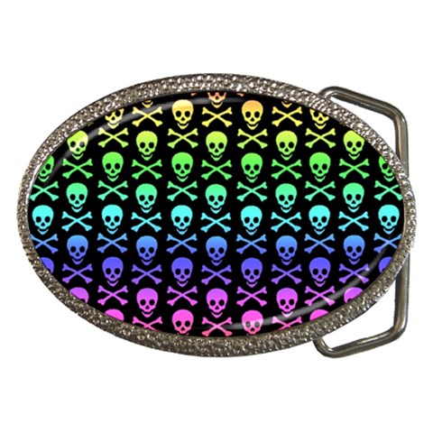 Rainbow Skull and Crossbones  Belt Buckle from ArtsNow.com Front